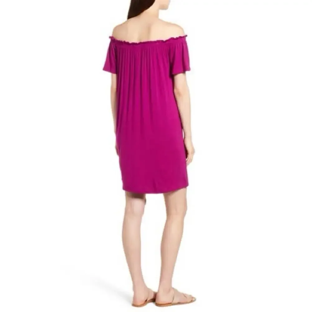 Bobeau Off The Shoulder Knit Magenta Dress… - Picture 3 of 7